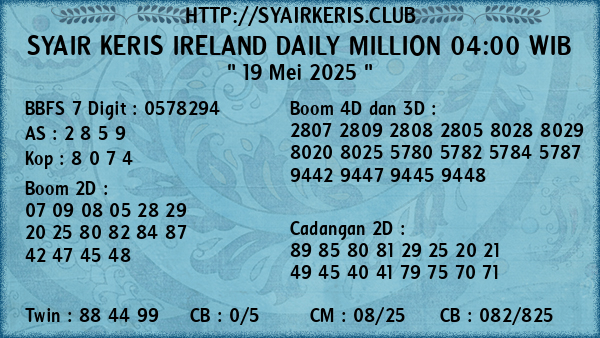 Prediksi Ireland Daily Million 04:00 WIB