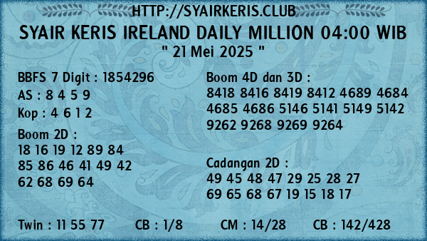 Prediksi Ireland Daily Million 04:00 WIB
