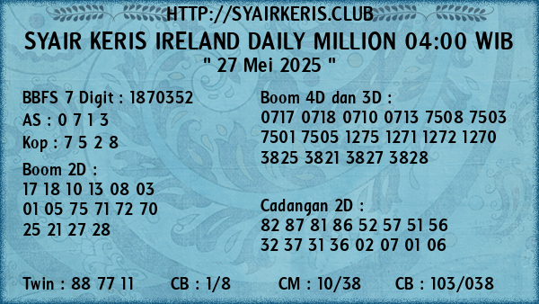 Prediksi Ireland Daily Million 04:00 WIB