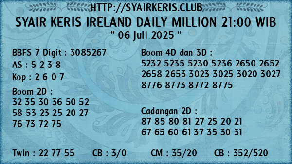 Prediksi Ireland Daily Million 21:00 WIB